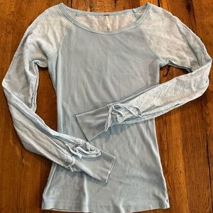 Free People light blue long-sleeved shirt sheer sleeves tie details at cuffs